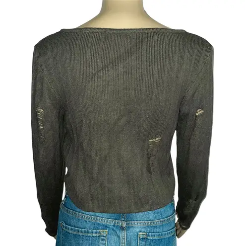 Lorena Rose Lace Up Destroyed Cropped Sweater