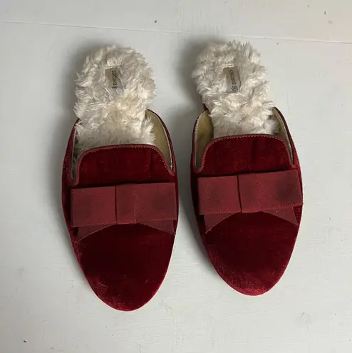 Birdies - The Phoebe Faux Fur Red Velvet Bow Tie Slip On Sandal