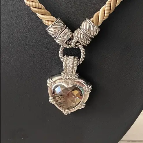 Judith Ripka Silk Cord Silver Smokey Quartz Pendant Necklace