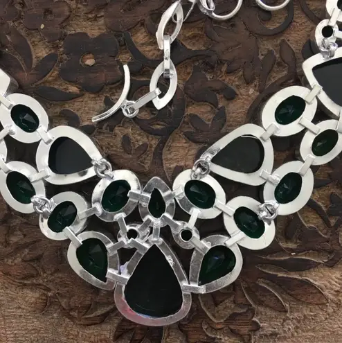 Obsidian & Green Hydro Glass Gemstone Statement Necklace