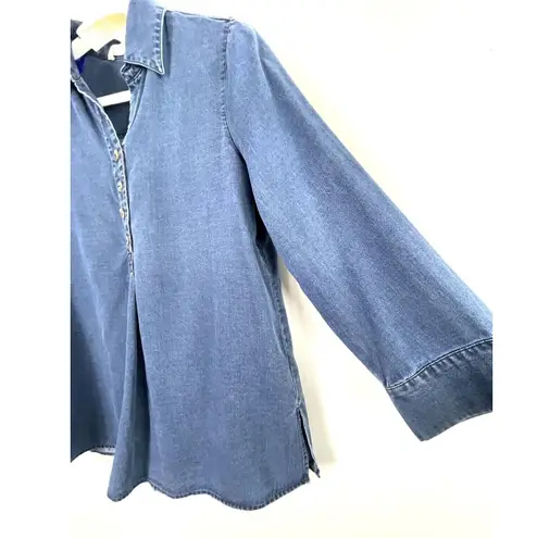 Soft Surroundings HUTTON Tencel Popover Denim Chambray Button Back Small