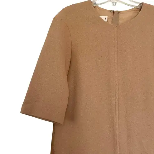 Marni Camel Tan Crepe Short Sleeve Round Neck Patch Pocket Shift Dress Size 38/2