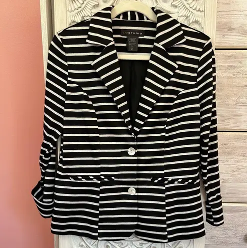 Lmstudio black white preppy horizontal striped knit tailored fit lined blazer 8