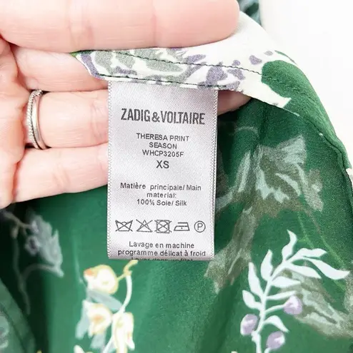 Zadig & Voltaire Theresa Green Floral Print Silk Top