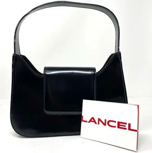 LANCEL Paris high gloss small black leather structured purse, made in Italy