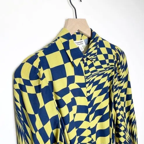 The Drop Geometric Print Midi Shirt Dress Long Sleeve Size XS Yellow Blue - Image 4