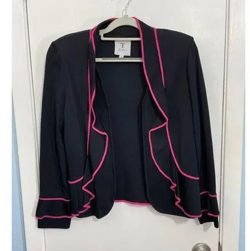 Toula Jacket Small Black Pink Ruffled Trim Clueless Preppy Twee Officecore NWT