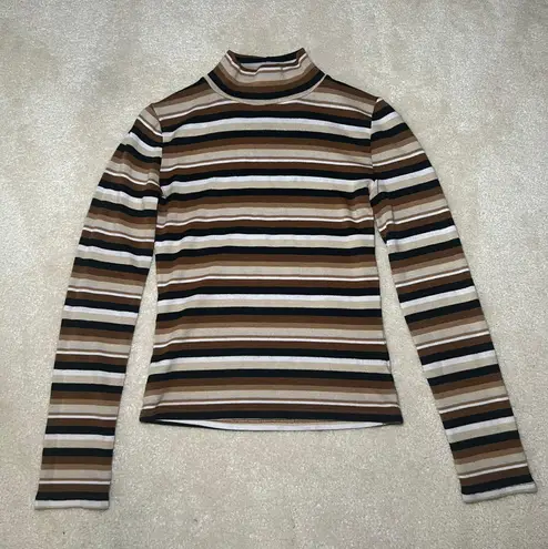 Striped Turtleneck Long Sleeve | Size: XS/S | Versatile Layering Piece Brown