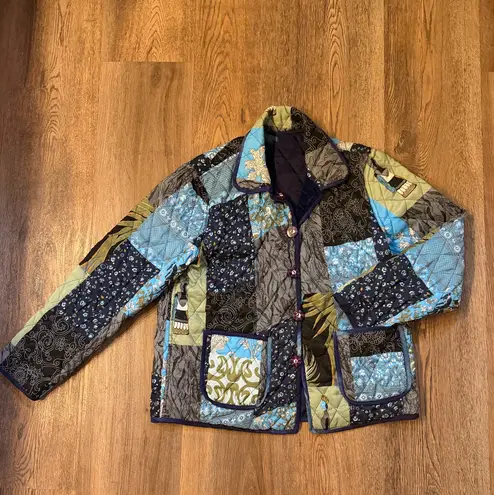 Vintage boho reversible quilted patchwork cardigan jacket Medium Blue - Image 4