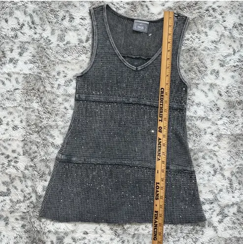 Vocal gem/sequin mineral wash blue gray tank top