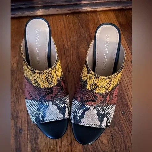 Gibson Latimer & Latimer Boho Snake Print Tri-Color Leather Mule - Size 9.5