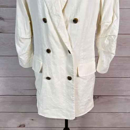 Frame  Womens Blazer Jacket Sz M Ivory Double Breasted Pea Coat Stretch Office