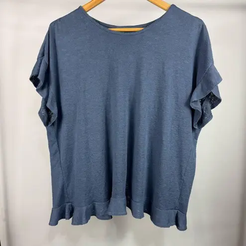 Bobeau Blue Ruffle Sleeve Open Back Women's Top Size XL
