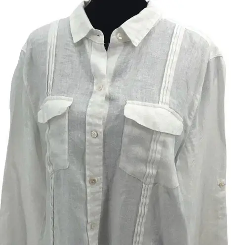 Tommy Bahama  Women’s Linen Utility Pintuck Tab Sleeve Button-Up Shirt White Medi