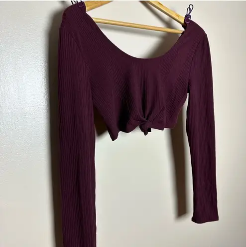 Revamped Burgundy Boutique Ribbed Knotted Crop Top Size L NWT