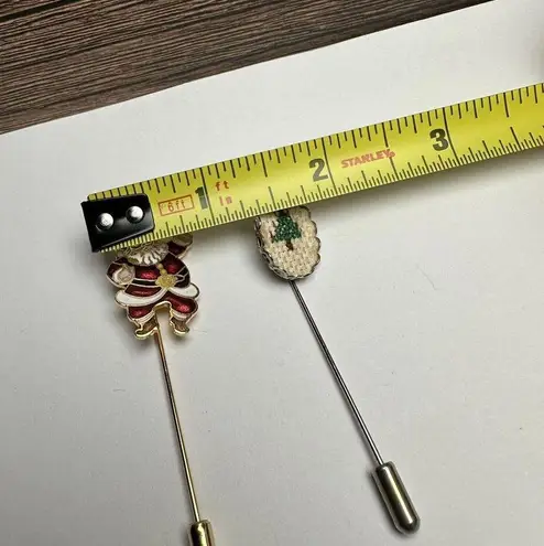 Enamel Santa Claus & Embroidered Christmas Tree Lapel Stick Pin Lot Of 2