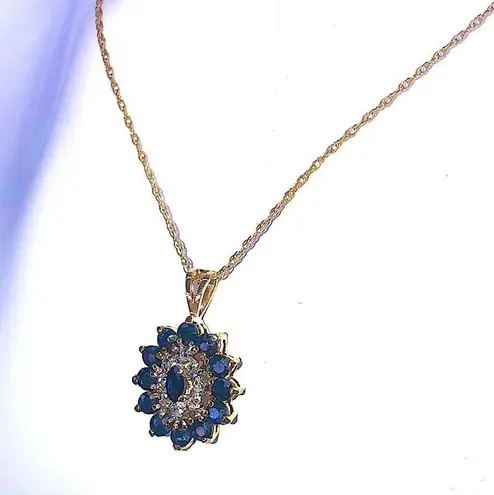Sapphire and Diamond Vermeil Pendant & 14kt Yellow Gold Spring Clasp Necklace