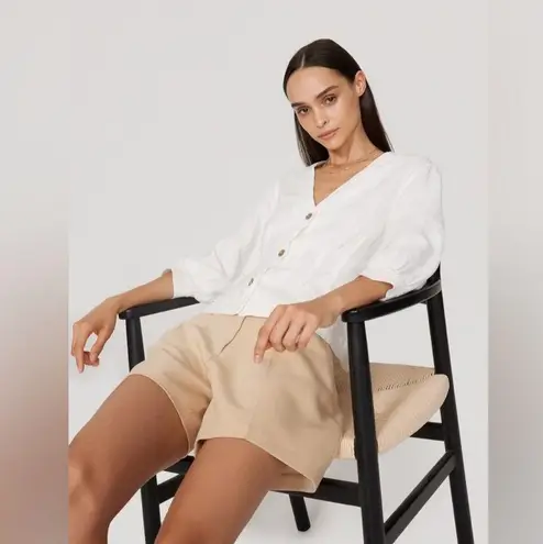 DL1961 Linen Audrey Blouse V-Neck White Button-Up Women's Top Size Small