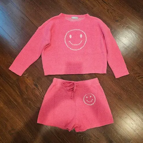 Pink Smiley Face Crew Neck Sweatshirt Size L