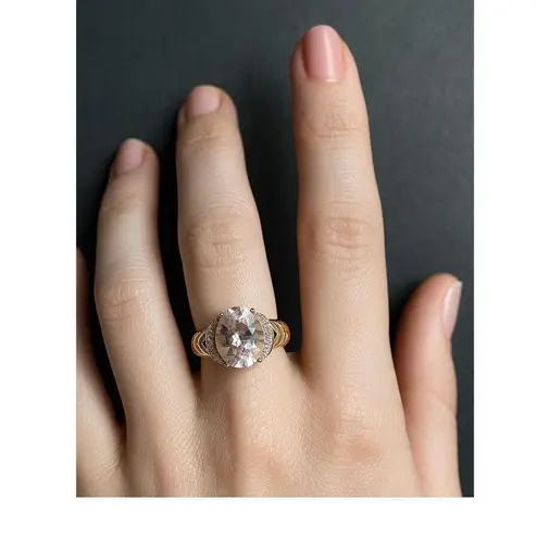 ✨ 14K Gold Morganite & Diamond Ring | Oval Cut 12x10mm | Size 7