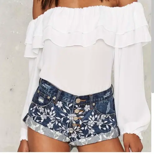 1st Kiss Denim Floral Distressed Short