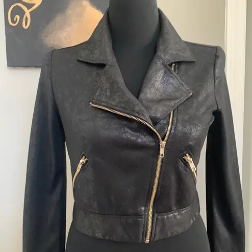 Princess Polly Faux Leather Black Cropped Moto Jacket 