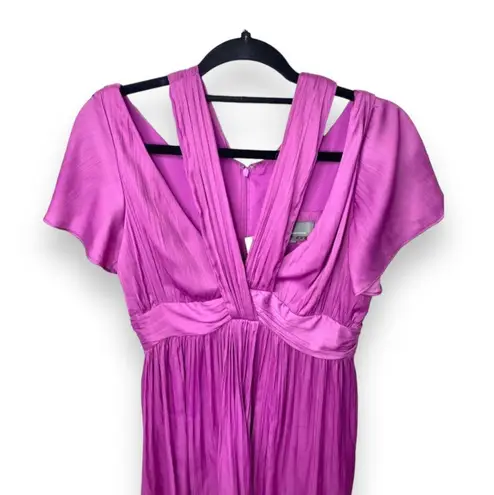 Anthropologie | Vibrant Purple Satin Finish Mini Dress with Deep V-Neckline