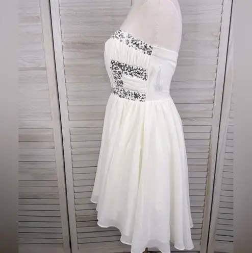 Deb Shops DEB Strapless White Sequined Mini Semi Formal/Prom/Wedding Dress Ivory-7