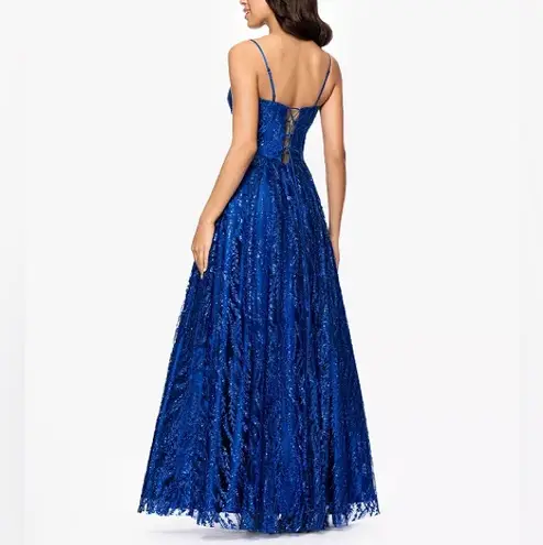 Blondie Nites Juniors' Sequin Illusion Ball Gown Royal Blue Sz 9