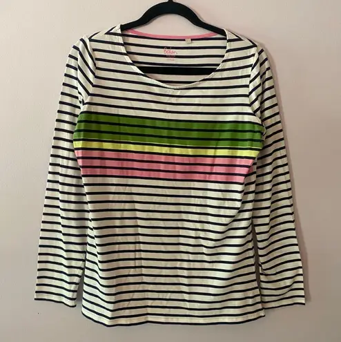 Boden White Black Green Pink Striped Long Sleeve Shirt Multicolor Women size 10
