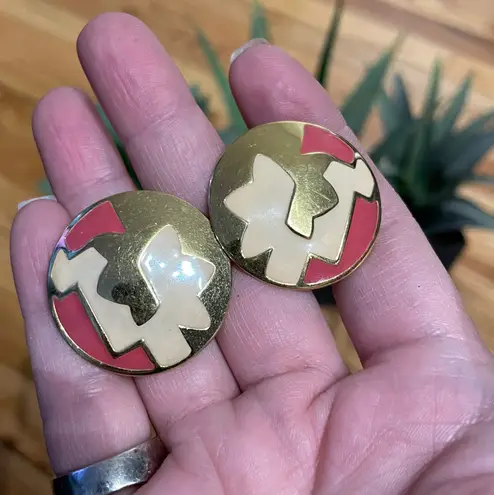 Geometric Enamel Lapel Vintage 80s Retro Pinup Rockabilly Domed post Earrings Retro Statement Jewelry asymmetrical Gold