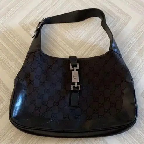 Gucci  GG Motif Hobo Black Canvas & Leather Bag