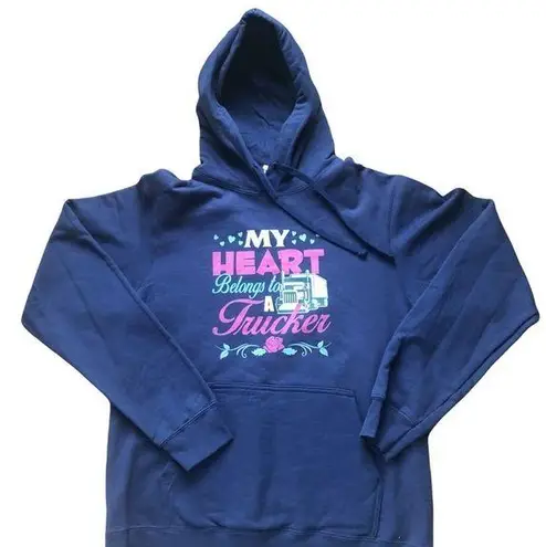 My Heart Belongs To A Trucker Graphic Hooded Sweatshirt Sz. M W/Hearts Size M