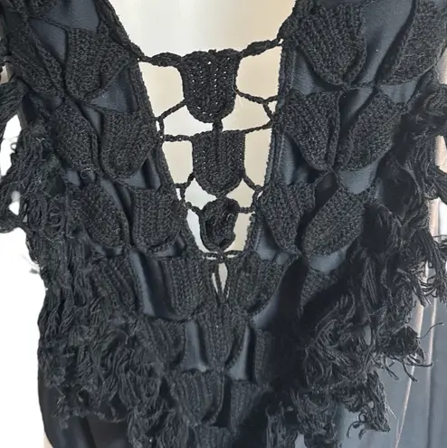 Maria Maria Plunged Neck Crotchet Embroidered Tassel One Piece. Size Medium