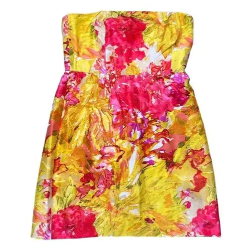 J.Crew  Women's Size 8 Strapless Floral Silk Mini Dress Wedding Guest Summer