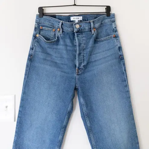 RE/DONE  Stove Pipe High Rise Button Fly Straight Leg Jeans in Mid 70s Size 31