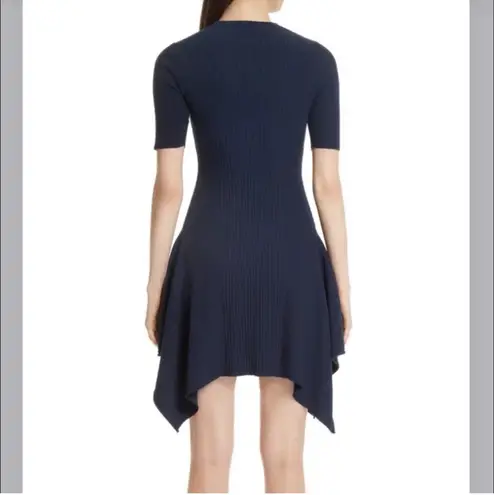 Opening Ceremony Eclipse Delta Marine Navy Short Sleeve Rib Knit Handkerchief Hem Dress $375 EUC S