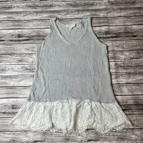 Cloud Chaser Sweater Lace V Neck Sleeveless Tank Top Grey Gray White S SM Small