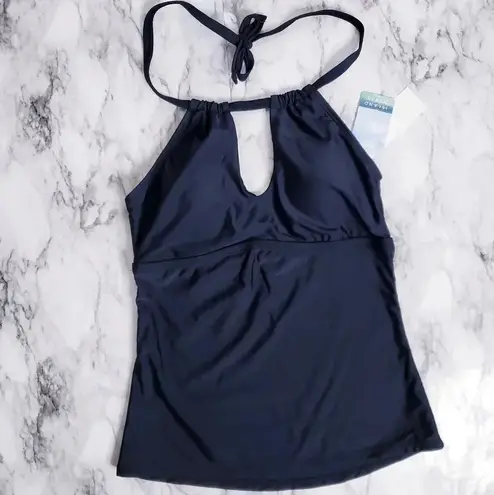 Island Waves Swim Tankini Moorea Adjustable Keyhole Halter Top Black Size 8