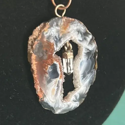 Sliced Orca Agate Geode Gemstone Pendant Necklace on 18” Ball Chain Brown