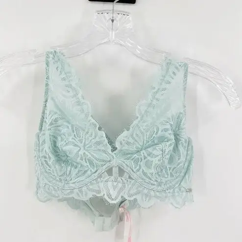 Victoria's Secret Pink Mint Crisscross Back Underwire Lace Bralette Size Small Green