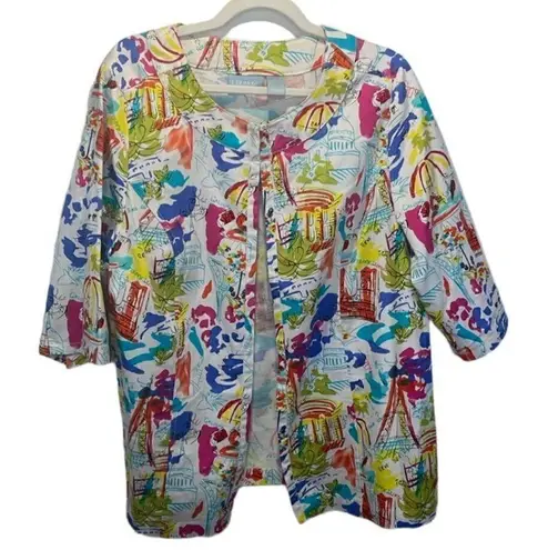Liz&Me Open Blazer 3/4 Sleeve French theme novelty print 100% Cotton size 0X