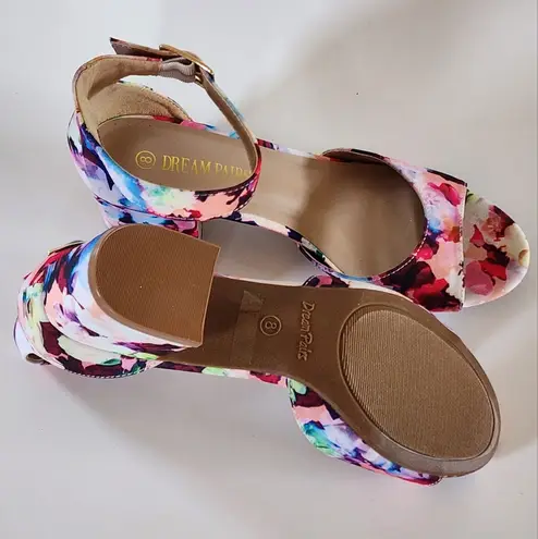 Dream Paris Dream PairsChunkle Pink Floral Low Heel Ankle Strap Chunky Sandals Size 8