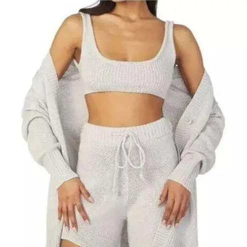 We Wore What New Scoop Pull On Bra Top Chunky Cozy Stitch Light Gray XL NWT