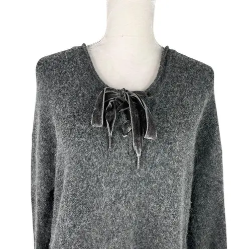 Rails Amelia Lace-Up Sweater M Charcoal Gray Cashmere Wool