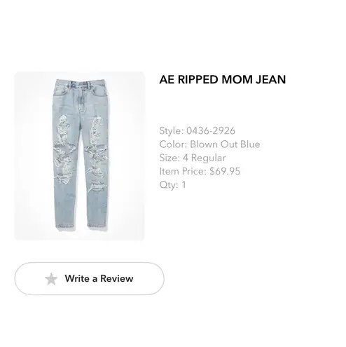 American Eagle AE Ripped Mom Jean- Blown Out Blue