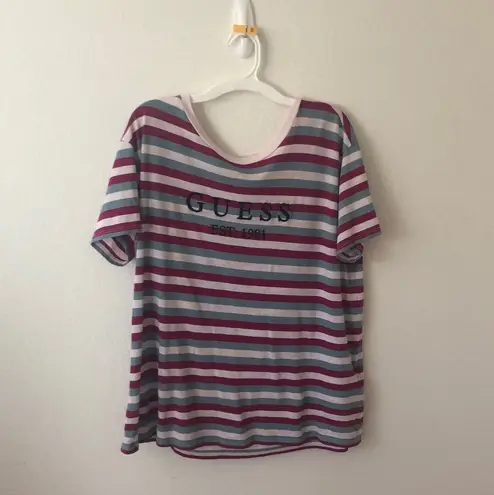 Guess green purple white striped  shirt