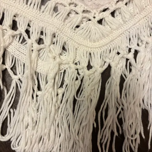 Advance Apparels Cream Crochet Fringe Top White Size M