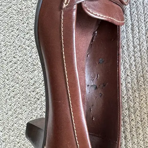 Naturalizer Brown Genuine Leather Heeled Bow Detail Square Toe Loafers Size 7