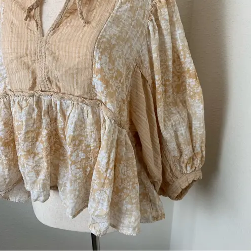 American Eagle  Yellow Floral Puff Sleeve Babydoll Blouse Size Small